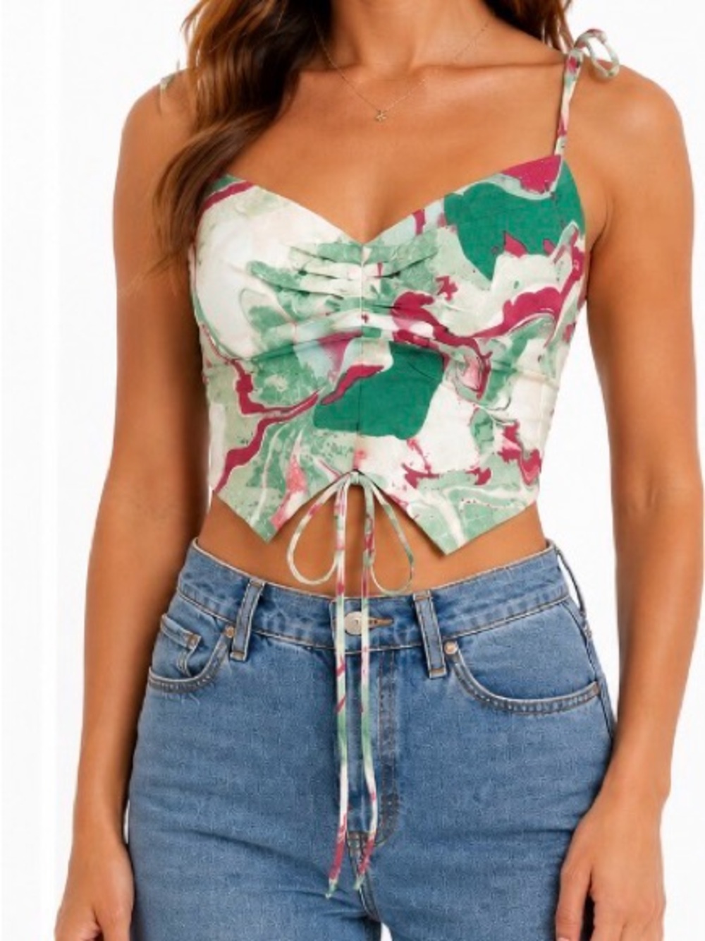 Fate by LFD Abstract Print Lace-Up Back Crop Top NWT